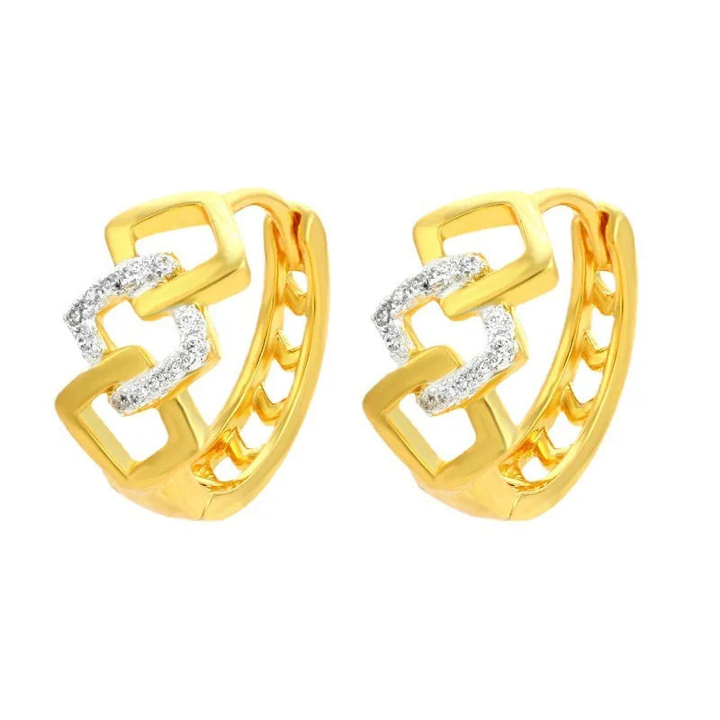 Gold geometric hollow-out earrings with colour separation ear clip