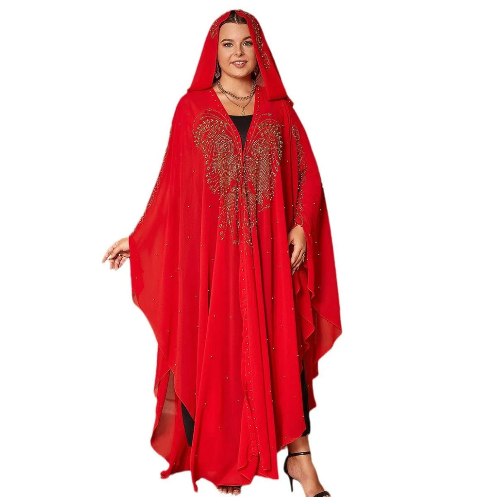 Purple rhinestone beaded Muslim style chiffon shawl draped over a mannequin.