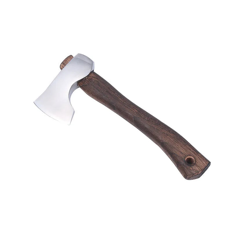 Camping axe with wooden handle and high carbon steel head for outdoor wood chopping