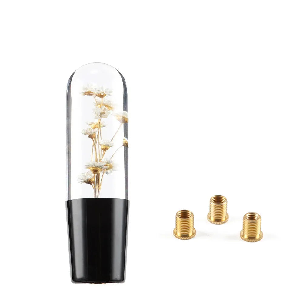 15cm transparent crystal car gear shift knob with flower design in seven colour options