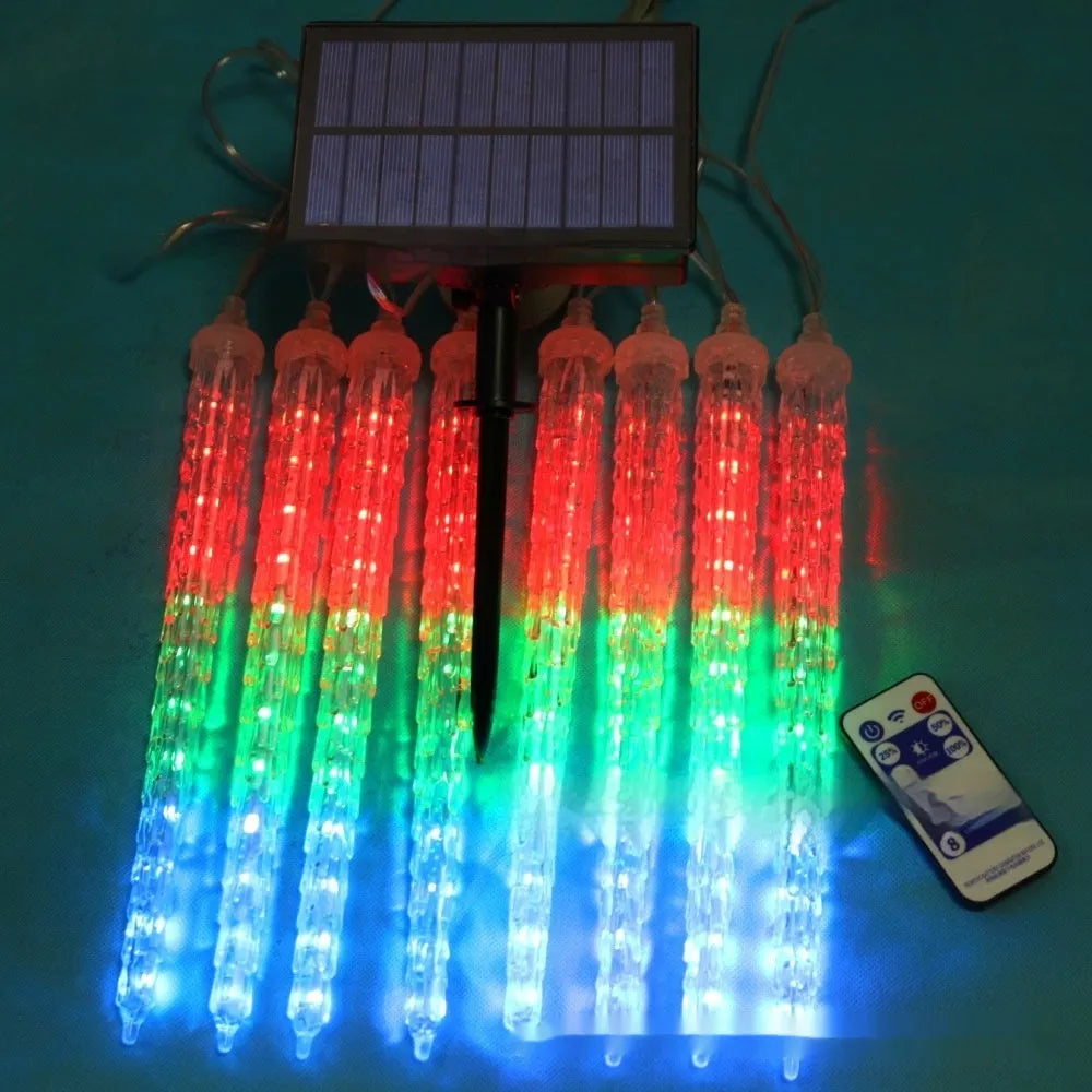 Ice cone shaped meteor shower solar festoon lamp for outdoor garden decoration