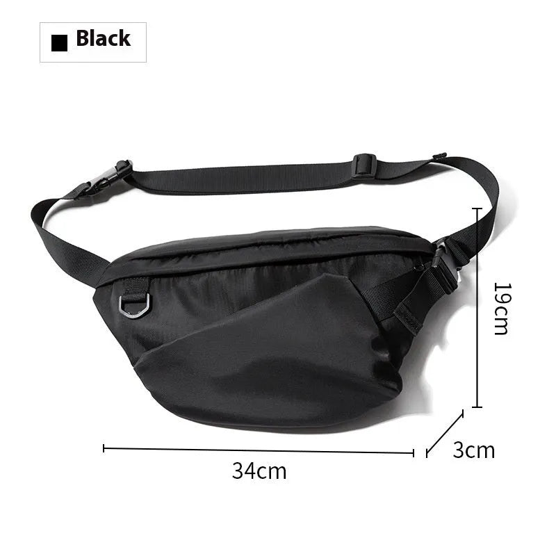 Black men's slanted chest bag in Oxford fabric with sewing line details
