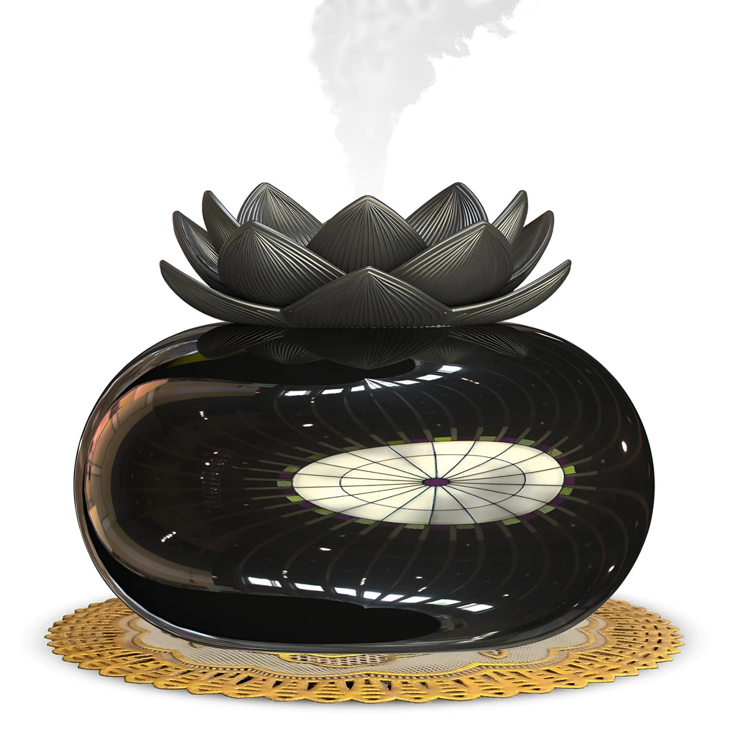 Pure black lotus aromatherapy humidifier with USB cable and round ceramic diffuser