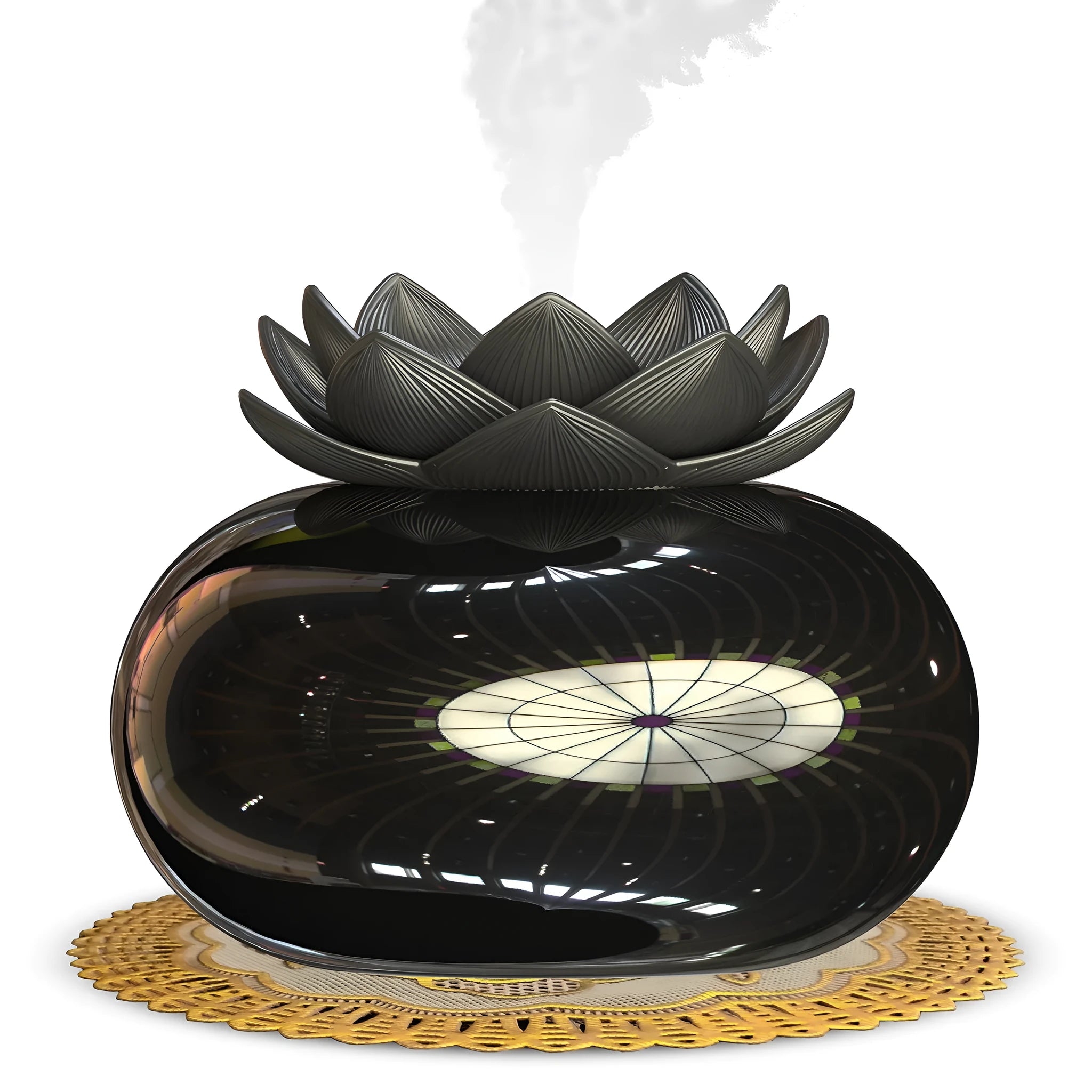 Pure black lotus aromatherapy humidifier with USB cable and round ceramic diffuser