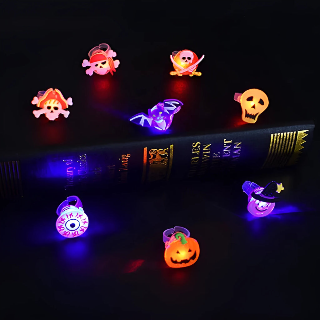 Halloween glowing brooch ring in plastic and electronic construction, available in all sizes for festive use