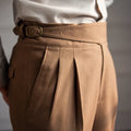 Men's high waist straight leg casual trousers in polyester fabric showing classic fit and straight silhouette