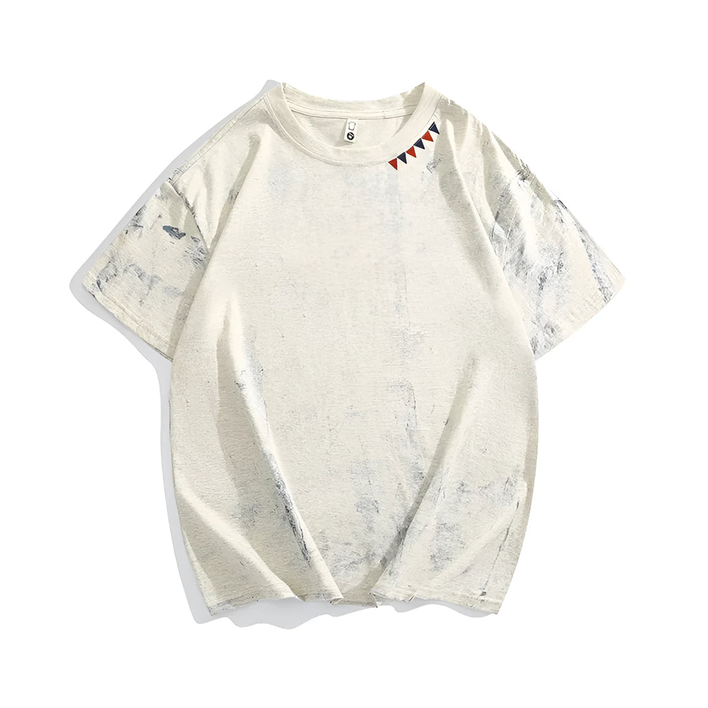 Grey tie dye printed men's loose fit cotton T-shirt with short sleeves and round neck collar