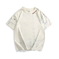 Grey tie dye printed men's loose fit cotton T-shirt with short sleeves and round neck collar