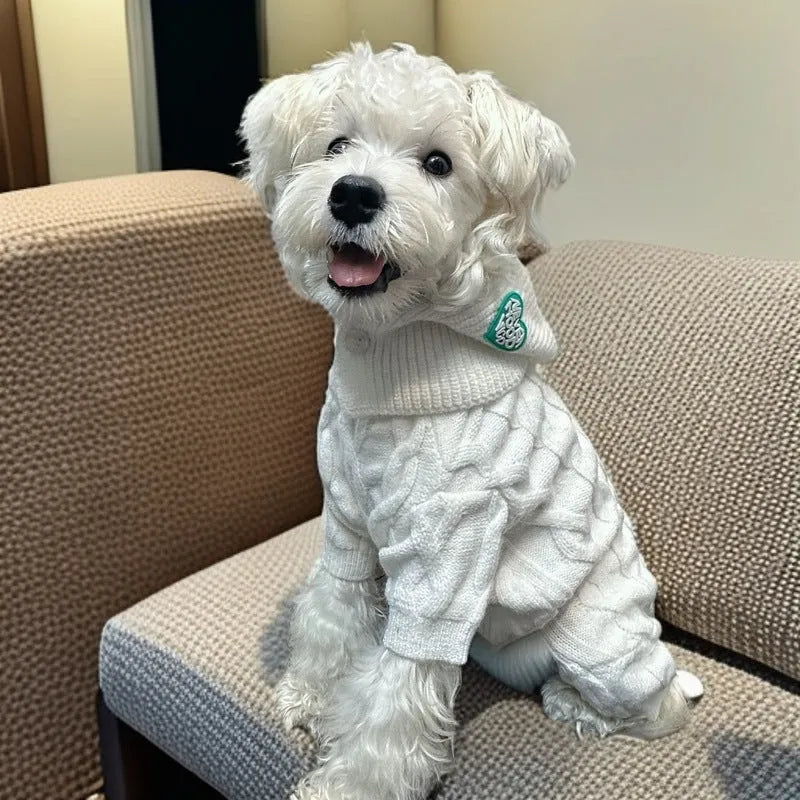 Four-leg knitted wool pet sweater in grey, pink, red, royal blue or white, sizes XS to XXL for autumn and winter