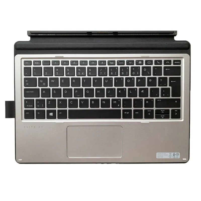 Wireless multimedia keyboard for Elite X2 and Pro X2 tablet bases on a desk.