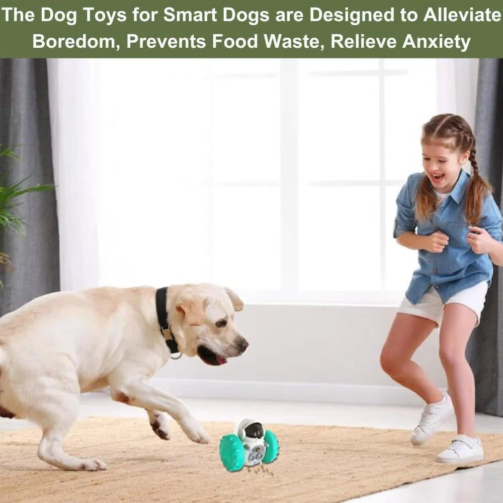 Dog treat tumbler puzzle toy with robot design in multiple colour options