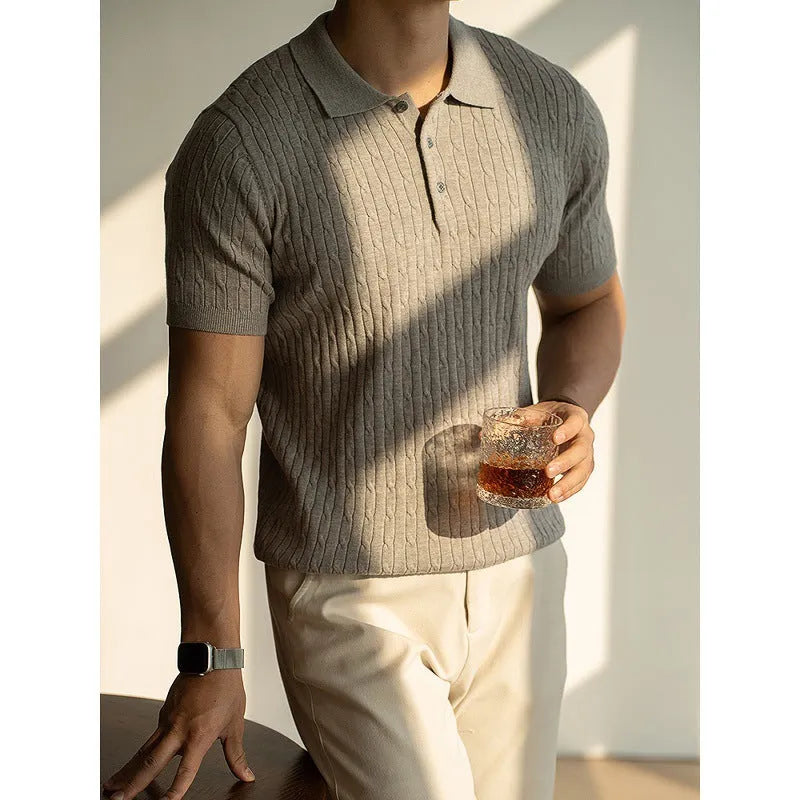 Men's khaki short sleeve business commute top with polyester blend fabric