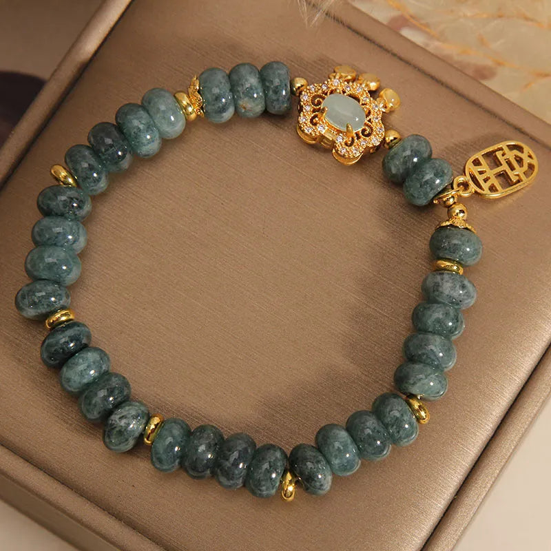 Natural emerald jade bracelet with abacus beads design and safety lock closure