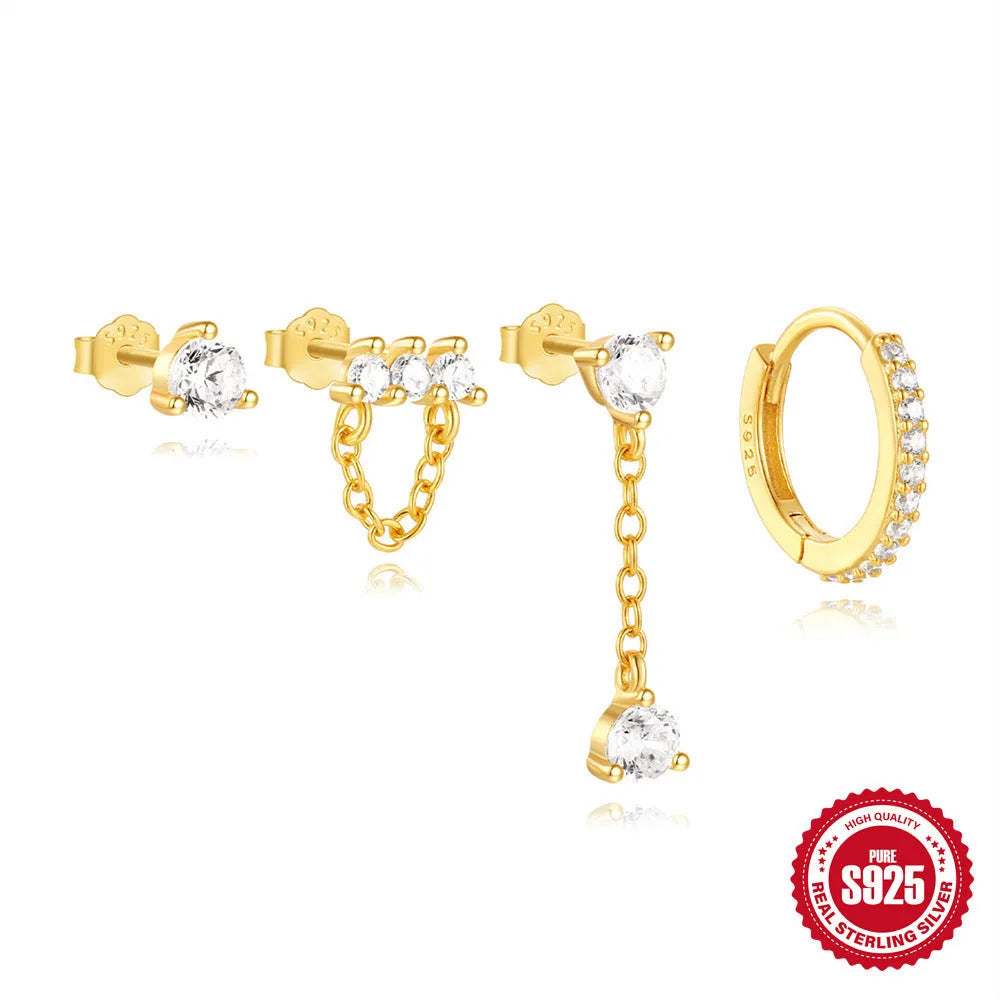 S925 sterling silver earrings with geometric clover petal design and gold electroplating