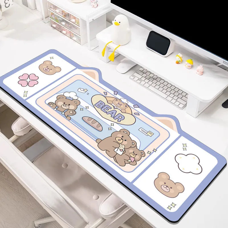 Oversized desk pad mouse mat with natural rubber base in Pink Bunny, Purple Bear or Purple Kitten solid colour designs