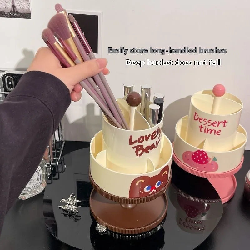 Rotating cosmetic brush storage barrel in beige colour with 18-litre capacity and internal rack