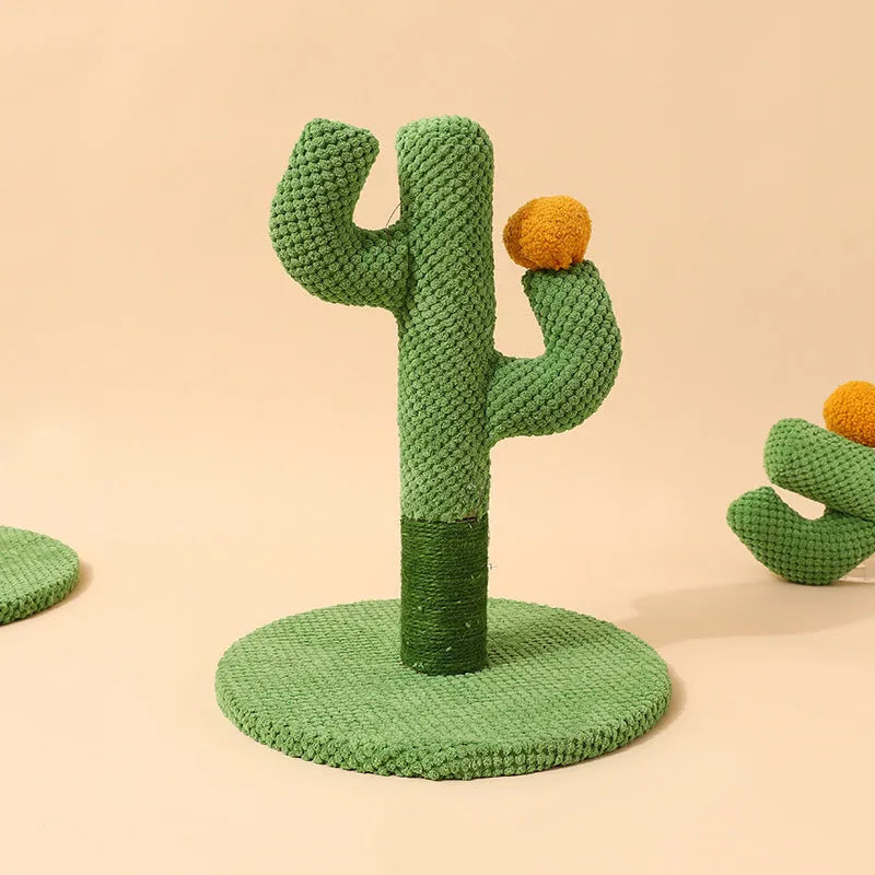 Cactus-shaped cat scratching climbing pole with sisal rope wrapping for claw maintenance