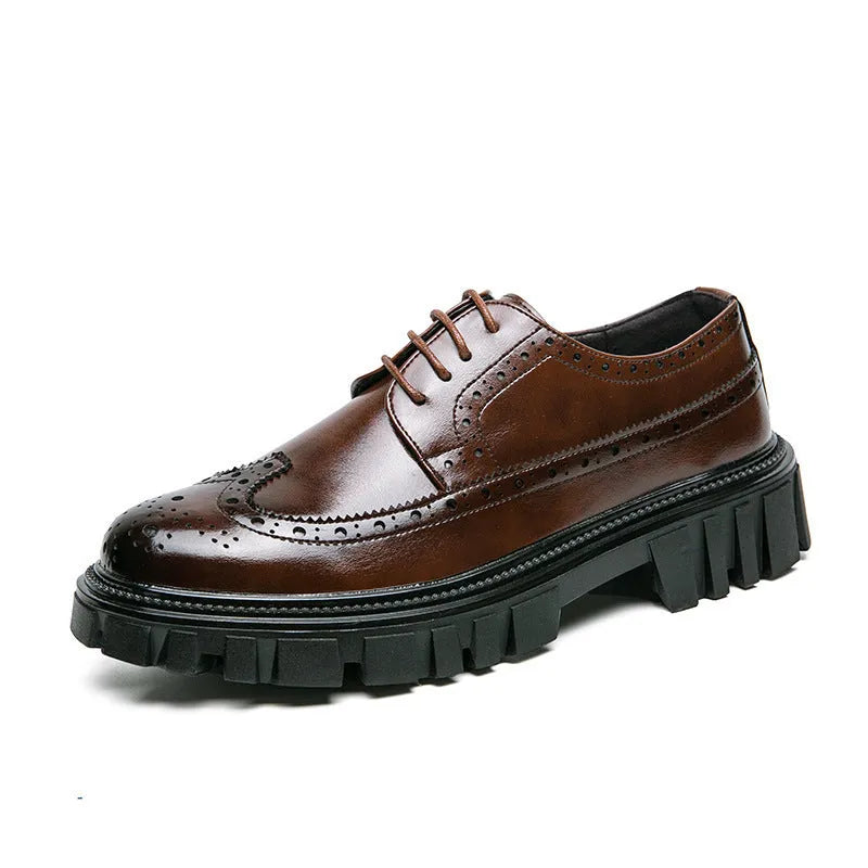 Men's black and brown brogue shoes with round toe design for business wear