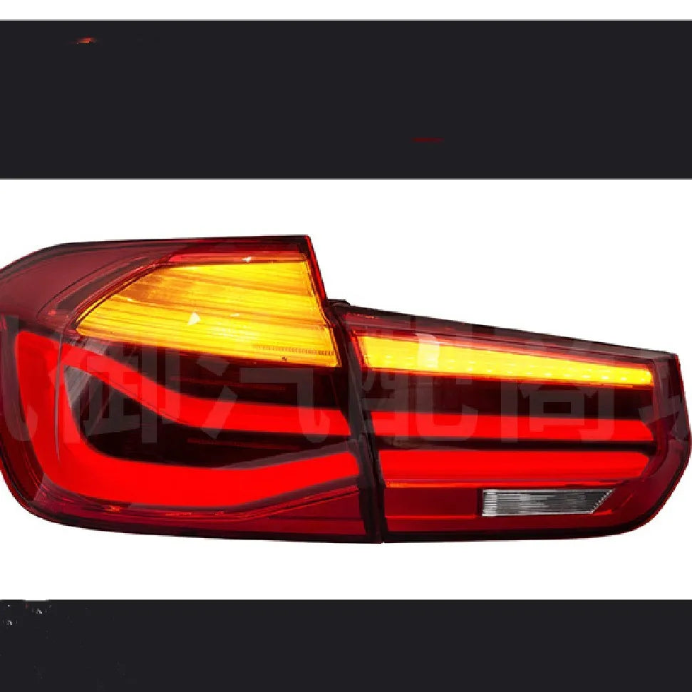 BMW 3 Series aftermarket tail light assembly with streamer design and LED running lights
