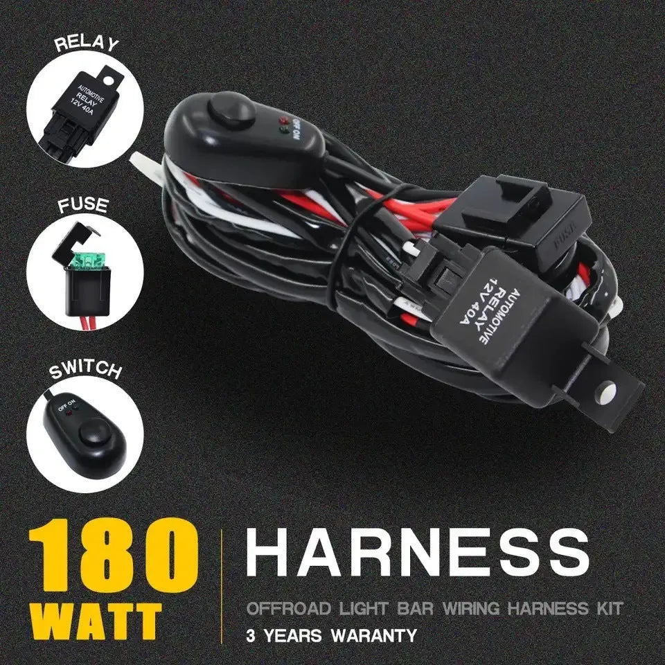 One drag two 2 metre LED work light wiring harness with silicone cable for automotive roof spotlight installation