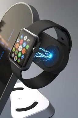 Black six-in-one alarm clock wireless charging station with display and charging surface