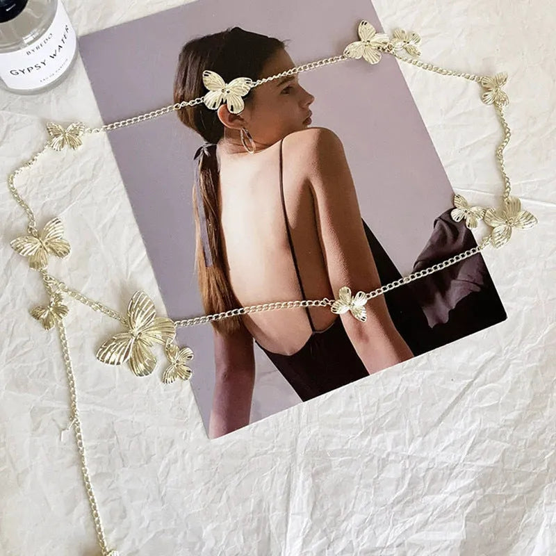 Butterfly design waist chain in gold or silver colour with 104cm length