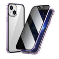 Double-sided metal privacy-proof phone case for iPhone in black, red, gold, silver, pink, light purple, navy blue, and yuanfeng blue.