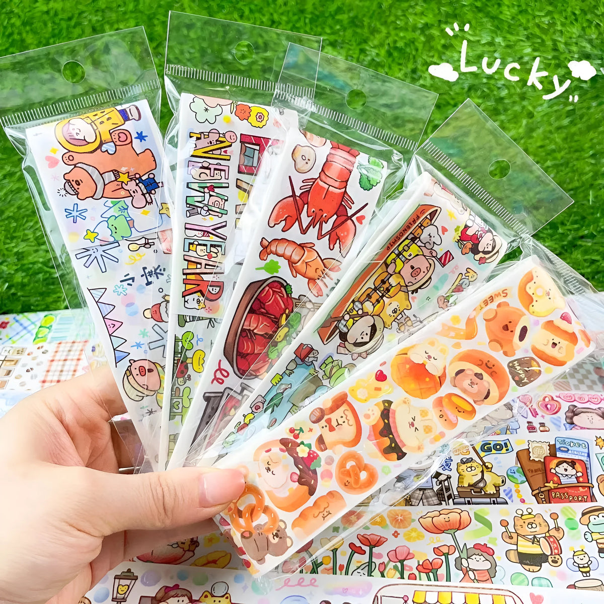 Cute character stickers for haemorrhoid tape packaging on Japanese paper