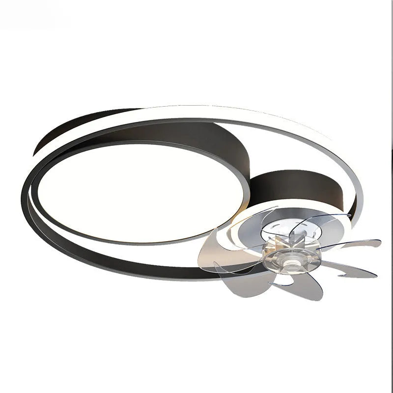 European style ceiling fan with integrated acrylic light shade and 48cm metal blades, in black finish.