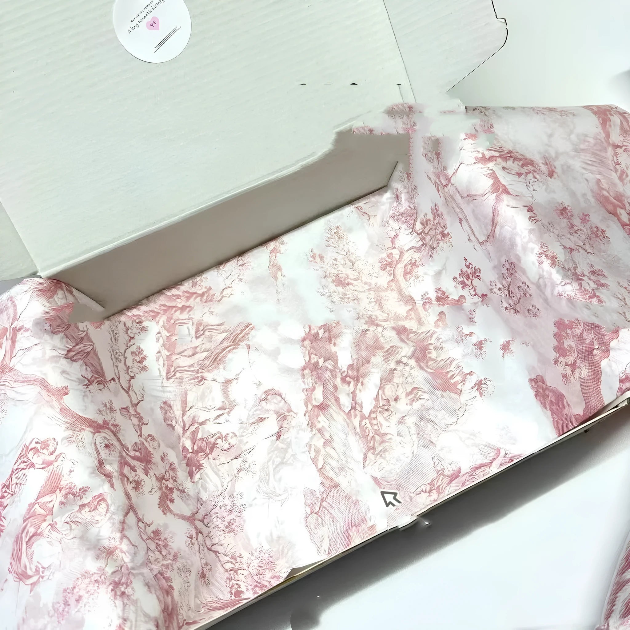 Large French MG tissue paper sheet with retro design in pink purple colour, 50 cm by 70 cm size.