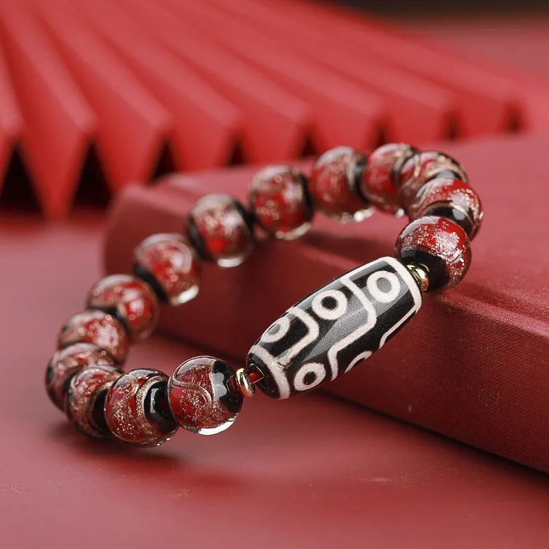 Chinese coloured glaze bracelet with snake beads in five-colour design, showing manual processing details
