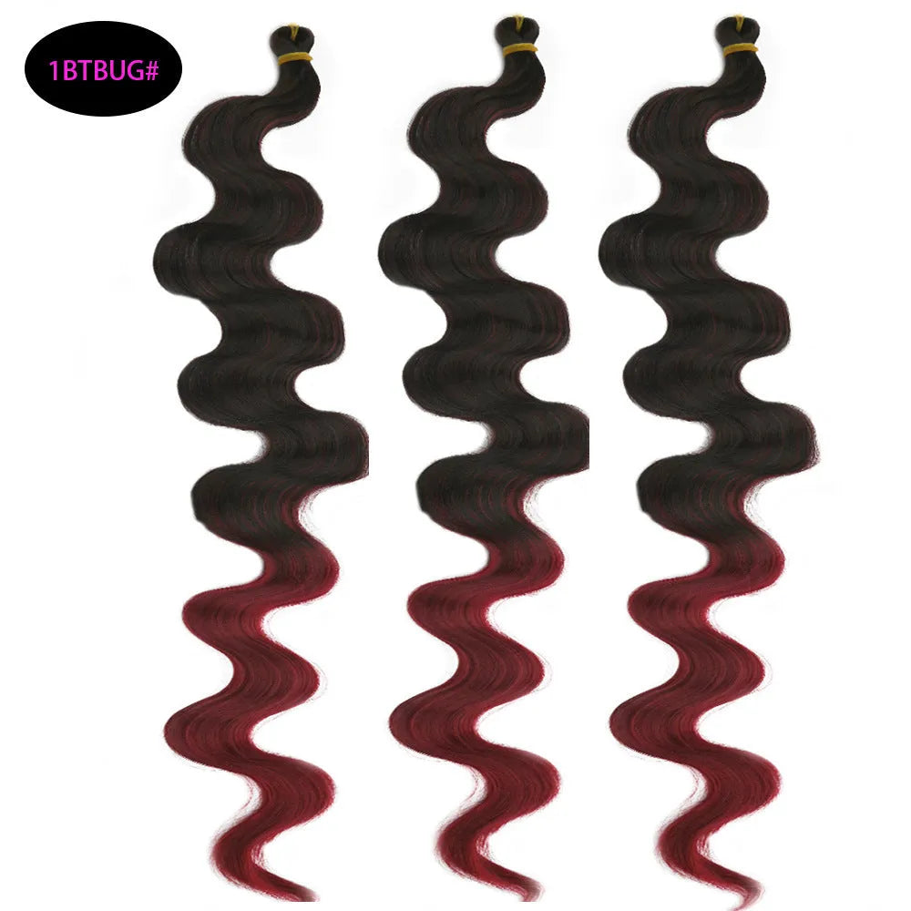 Wine red synthetic wig with big waves, 24 inches long, for crochet braid hairstyles.