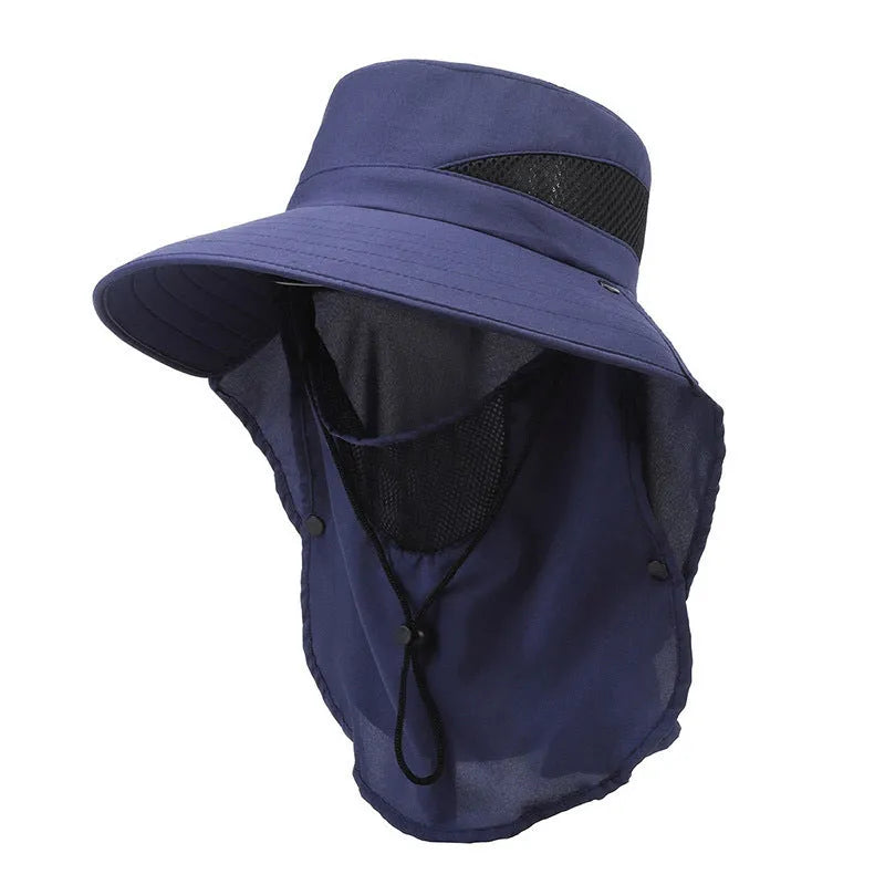 Men's adjustable wide-brim fisherman sun hat in polyester fabric