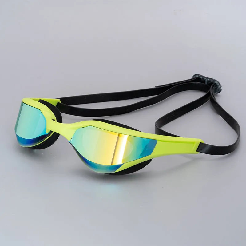 Anti-fog waterproof swimming glasses with gold plated frame and HD lenses for competitive swimming