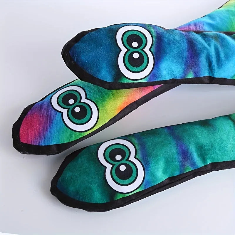 30 cm snake-shaped plush dog squeaky toy with stripe prints in multicolor