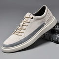 Men's grey and sand coloured casual leather skate shoes with pigskin upper and rubber sole