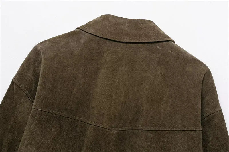 Women's regular fit PU leather jacket in a Japanese Korean casual style, shown in picture colour.