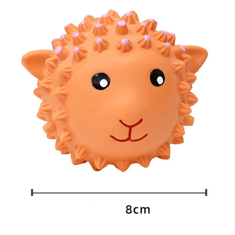 Orange and yellow spiky latex animal dog toys with squeakers for small medium breeds.