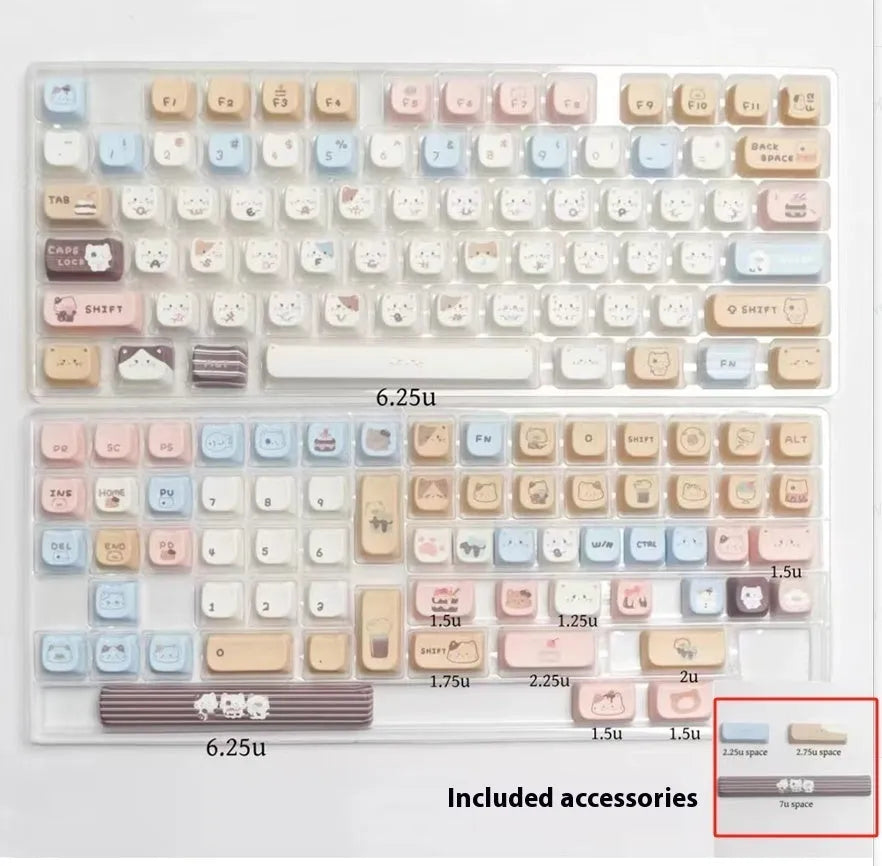 Sea Salt Cat PBT sublimation keycap set for mechanical keyboards showing 26mm profile and March Past supplements