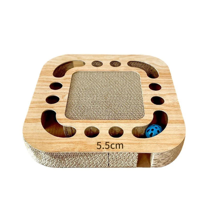 Corrugated paper cat scratch board with round ball toy for claw maintenance