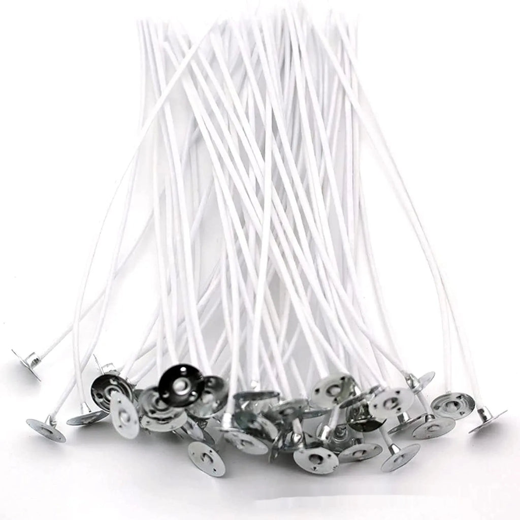 White cotton candle wicks in three lengths for DIY candle making projects