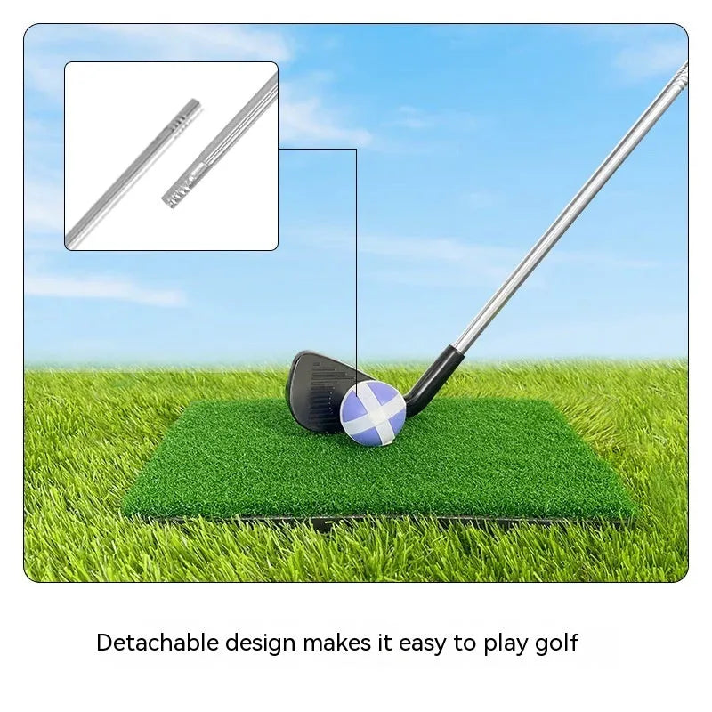 Metal golf club set showing adult and children's sizes for outdoor practice and recreational sports