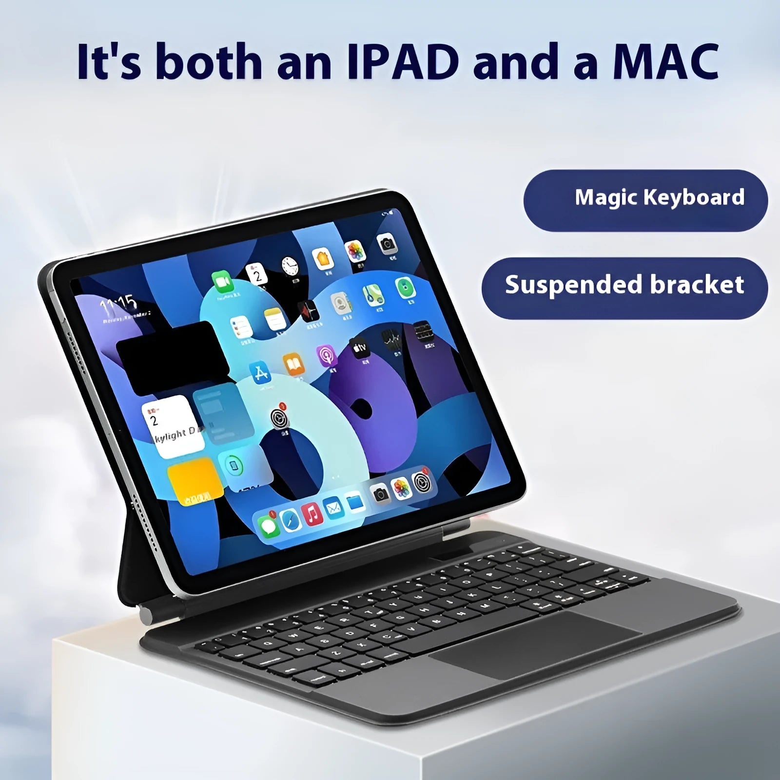 iPad magnetic suction keyboard with protective cover in black, white, pink, purple or blue colour with embossed finish
