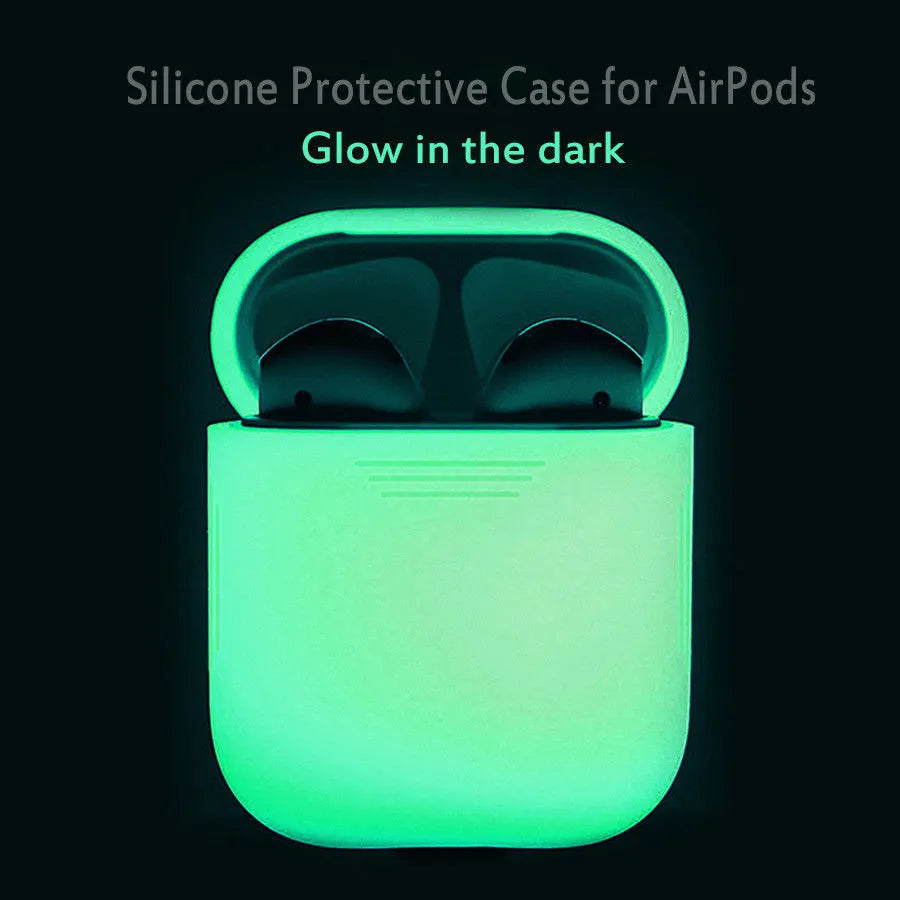 Luminous silicone flip case for AirPods wireless earphones showing open and closed positions