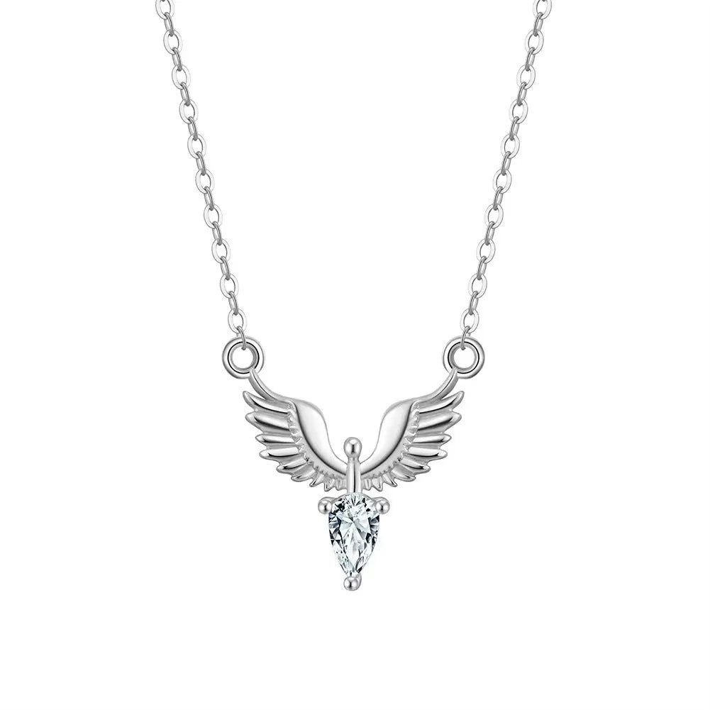 Sterling silver eagle pendant necklace with O-ring chain in white gold or yellow gold electroplated finish
