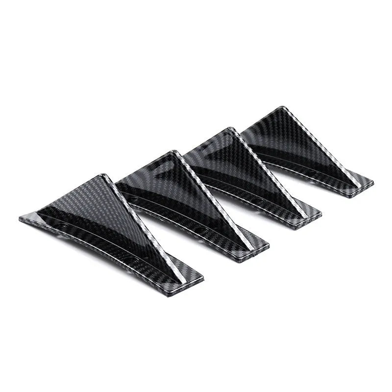 Black and carbon fibre universal 15cm triangle rear car spoiler with adhesive and screws.