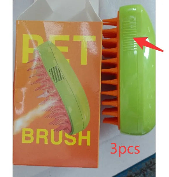 3-in-1 cat steam brush 9.6x7x5cm plastic pet grooming comb in green or yellow