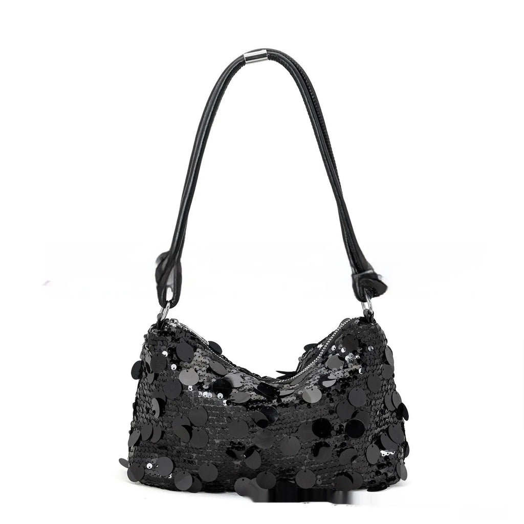 Soft polyester women's crossbody shoulder bag in black, shown from the front.