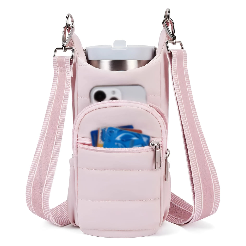 Cloth bicycle water bottle bag in modern simplicity style shown in black, pink, and beige colour options