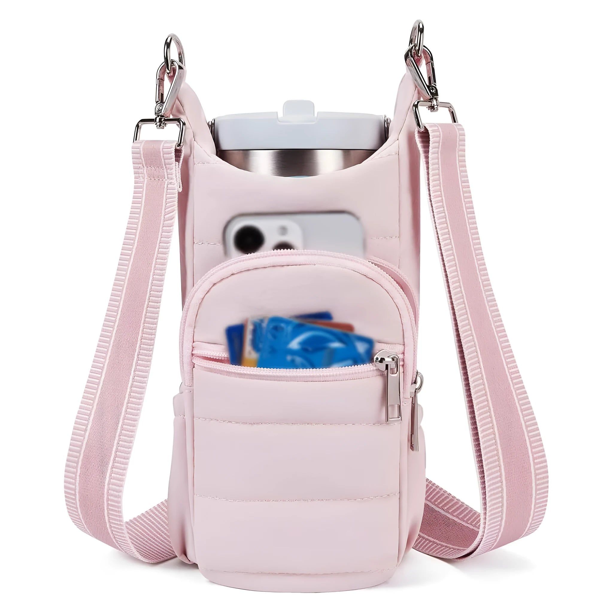 Cloth bicycle water bottle bag in modern simplicity style shown in black, pink, and beige colour options